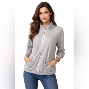 St. John Light Gray Embellished Zip-Up Jacket M Very Good Condition